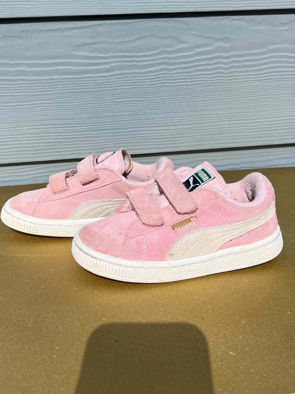 Puma Kids Pink Suede Velcro Sneakers with Cream Stripe